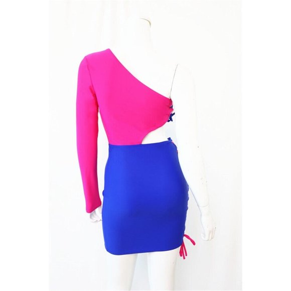 Women's Cut Out Side Lace up Detailed One Shoulder Mini Dress Party Dress - Picture 10 of 12